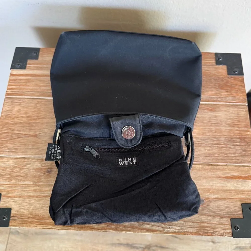 Vintage Nine West Black Fabric Double Top Handle Silver Logo Hardware Small Bag - Picture 16 of 17